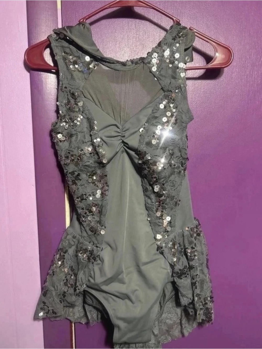Weissman Olive Green Sequin Lace Dance Costume